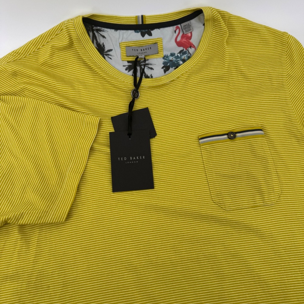Ted Baker London Mens Yellow Micro-Stripe Pocket T-Shirt Size 6 2XL TC8M/GB11
